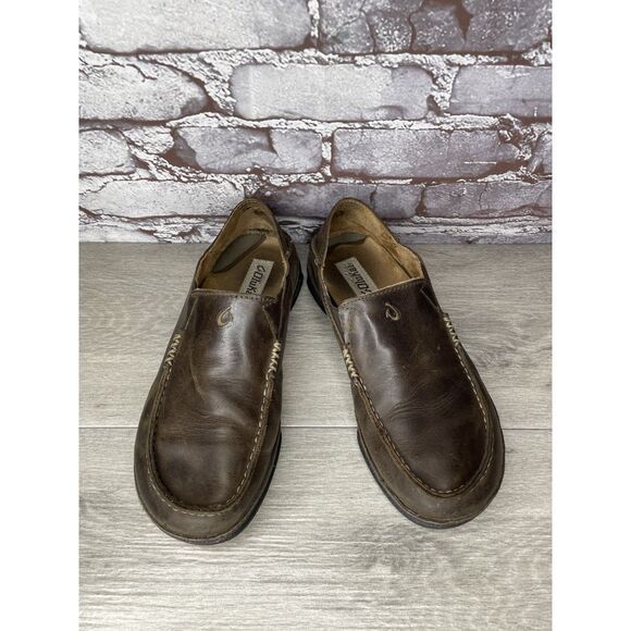 OluKai Moloa Brown Leather Slip On Beach Loafers Casual Shoes Men Sz 8M US/41EU main image 9